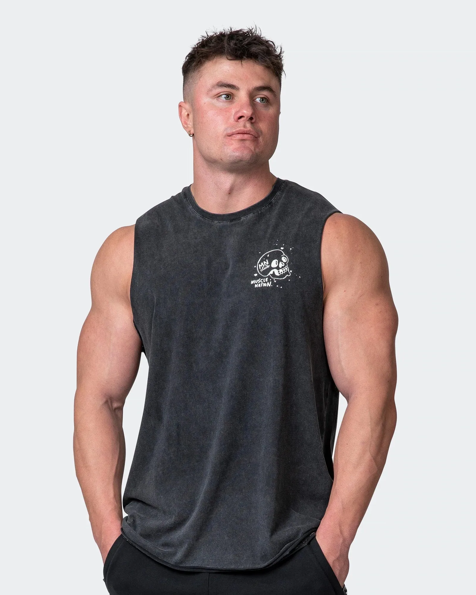 Mens Graffiti Tag Vintage Tank - Washed Black