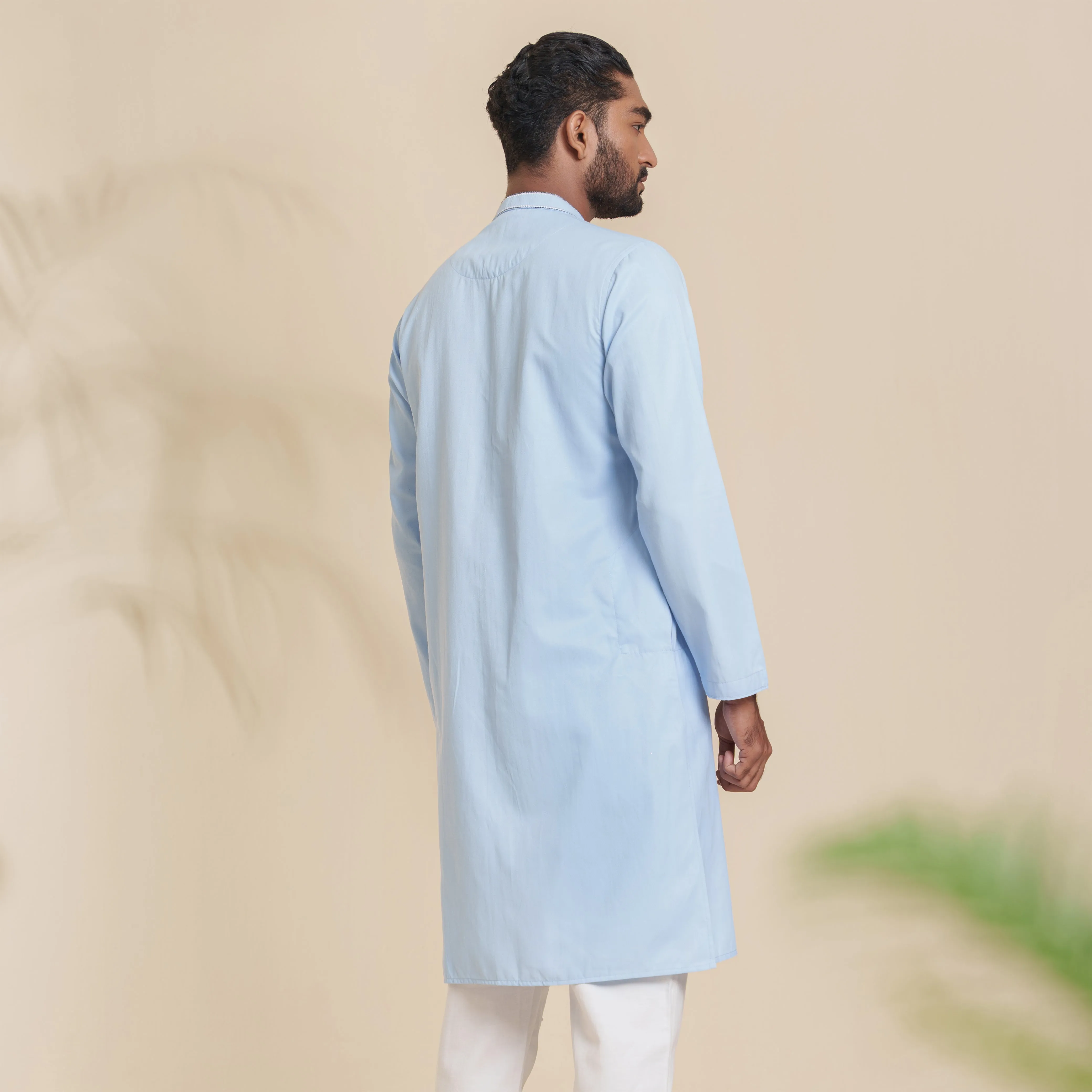 Mens Sky-Blue Embroidery Panjabi