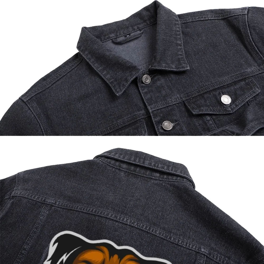 Mens Vintage Cartoon Prints CRAZY DOGS SPORT TEAM Denim Jacket