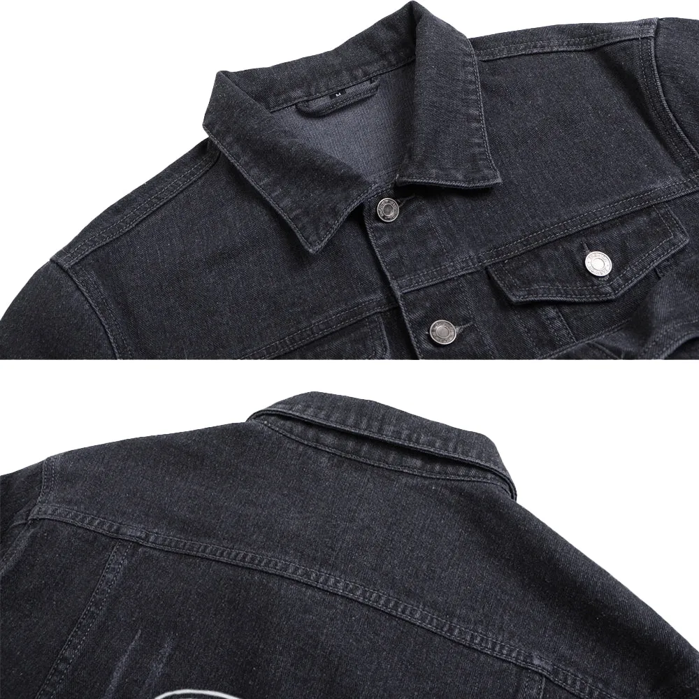 Mens Vintage Cartoon Prints Cute Bear Denim Jacket