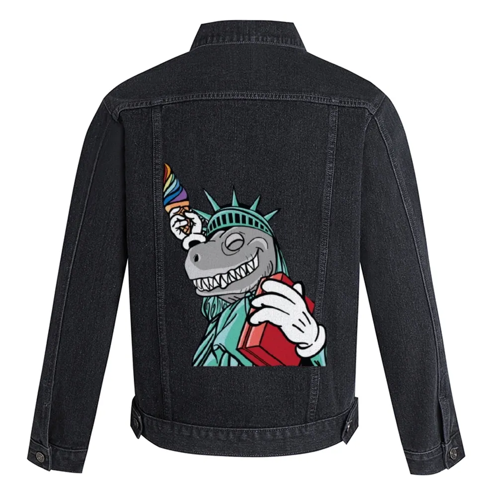Mens Vintage Cartoon Prints Denim Jacket