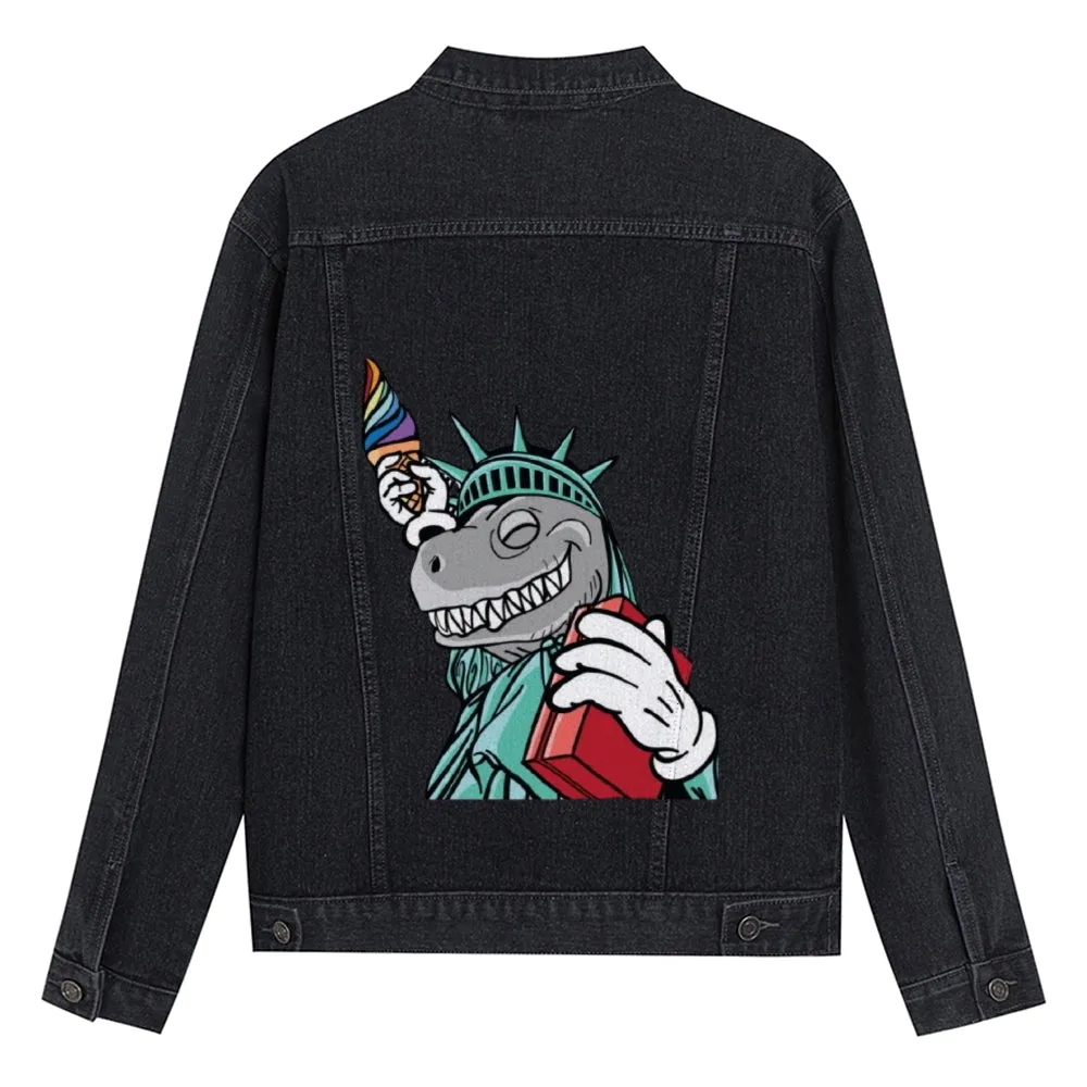 Mens Vintage Cartoon Prints Denim Jacket
