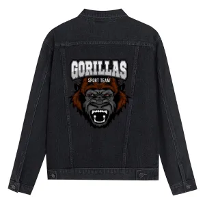 Mens Vintage Cartoon Prints GORILLAS SPORT TEAM Denim Jacket