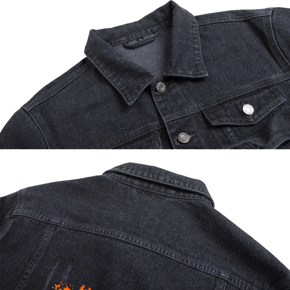 Mens Vintage Cartoon Prints Lion Head Denim Jacket