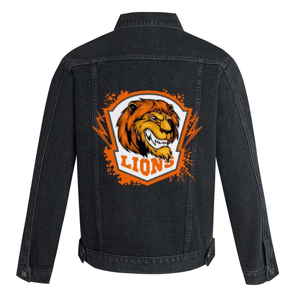 Mens Vintage Cartoon Prints Lion Head Denim Jacket