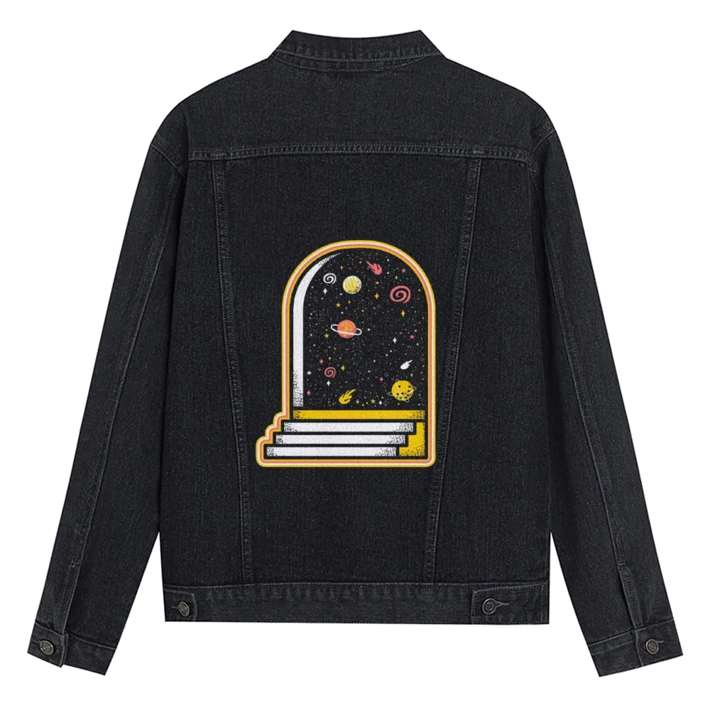 Mens Vintage Cartoon Prints Milky Way Denim Jacket