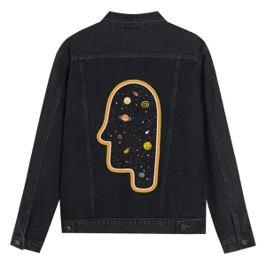 Mens Vintage Cartoon Prints Milky Way Denim Jacket