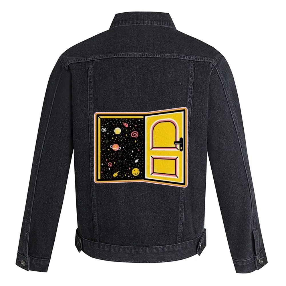 Mens Vintage Cartoon Prints Milky Way Denim Jacket