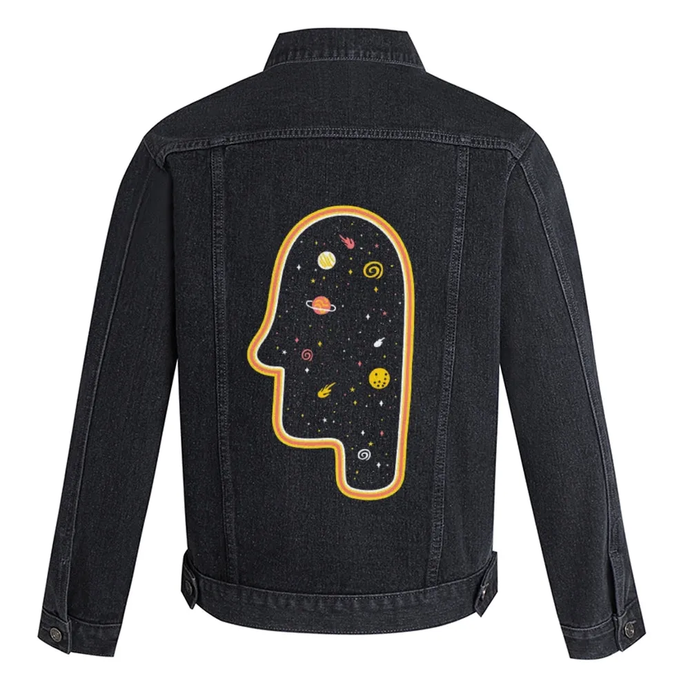 Mens Vintage Cartoon Prints Milky Way Denim Jacket