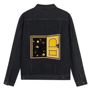 Mens Vintage Cartoon Prints Milky Way Denim Jacket