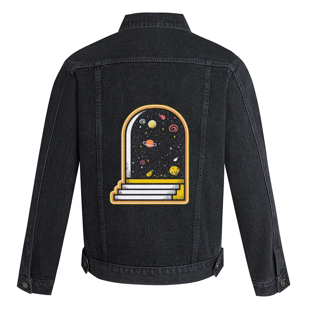 Mens Vintage Cartoon Prints Milky Way Denim Jacket