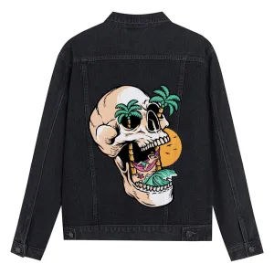 Mens Vintage Cartoon Prints Skeleton Denim Jacket