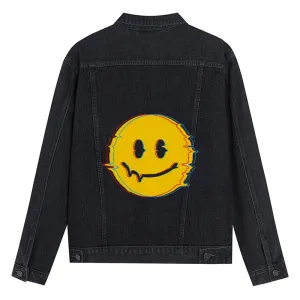 Mens Vintage Cartoon Prints Smiling Face Denim Jacket