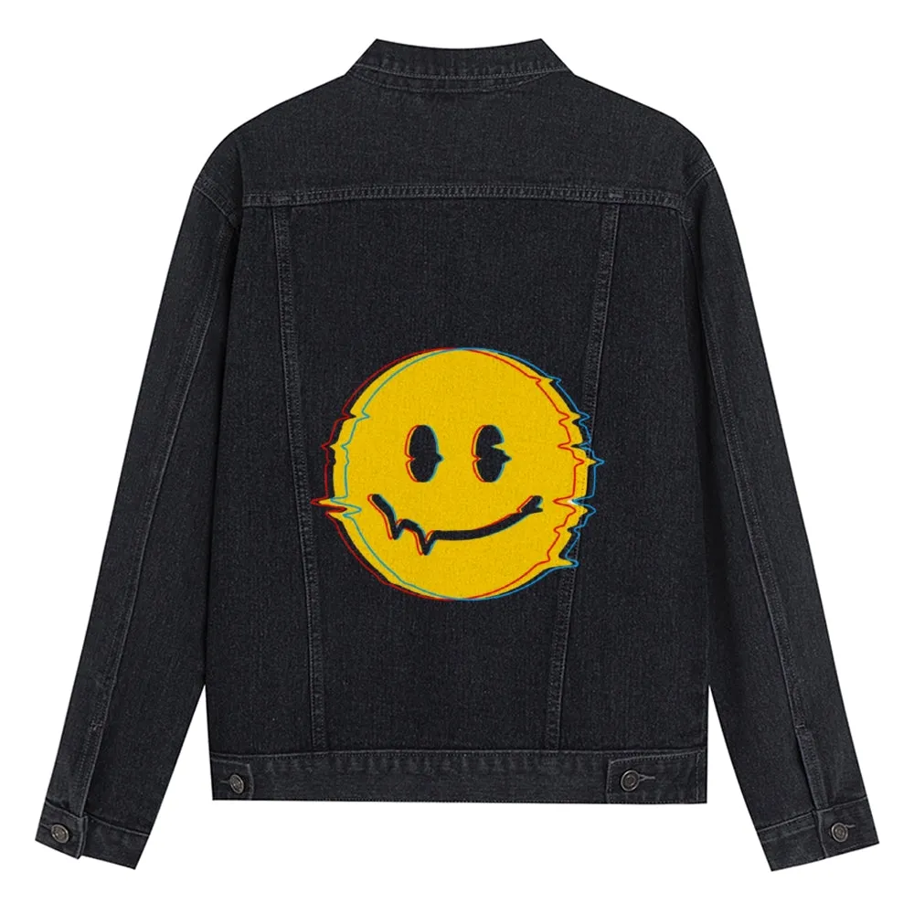 Mens Vintage Cartoon Prints Smiling Face Denim Jacket