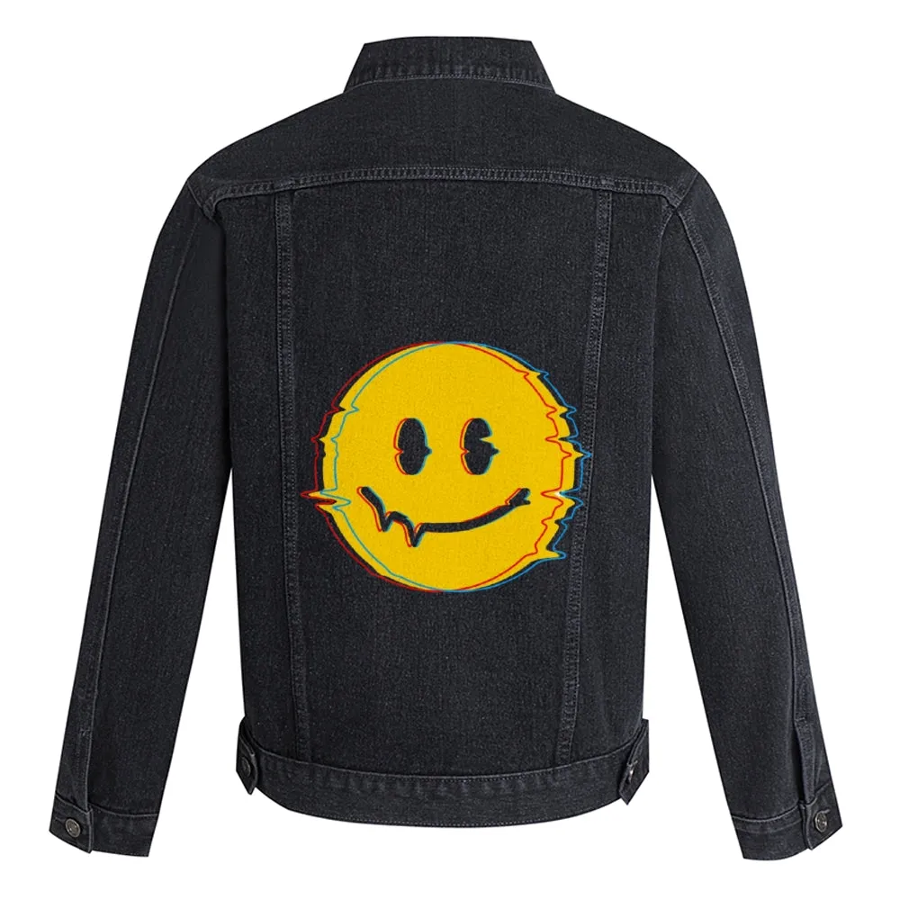 Mens Vintage Cartoon Prints Smiling Face Denim Jacket