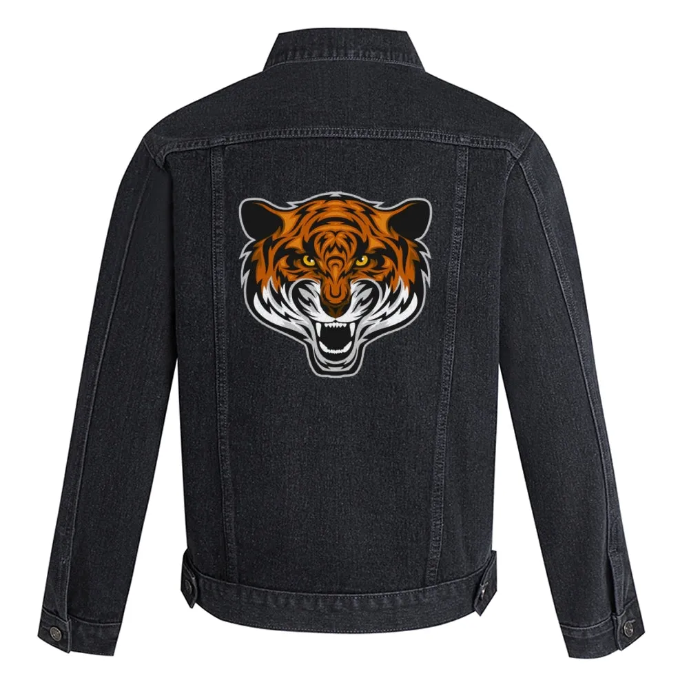 Mens Vintage Cartoon Prints Tiger Head Denim Jacket