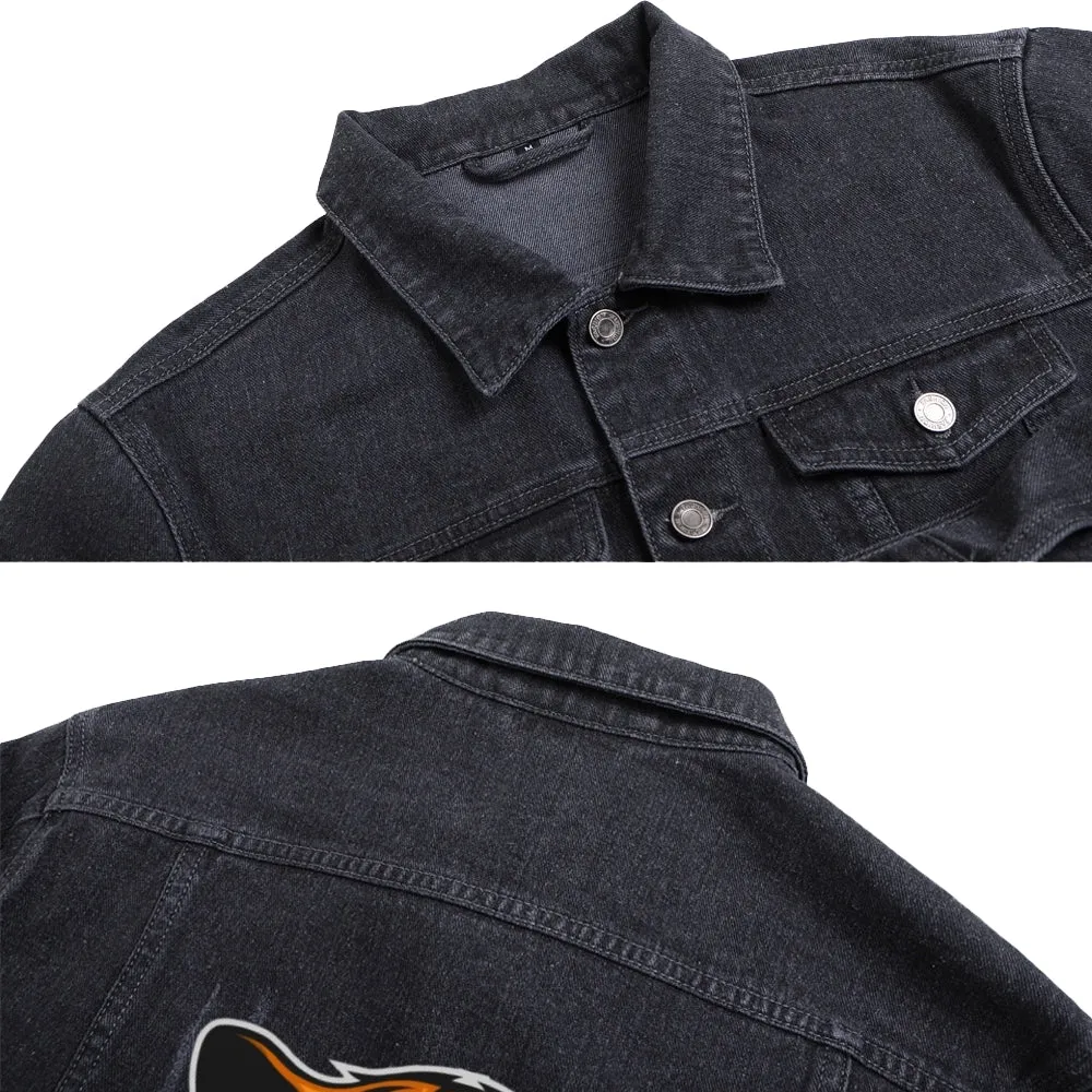 Mens Vintage Cartoon Prints Tiger Head Denim Jacket