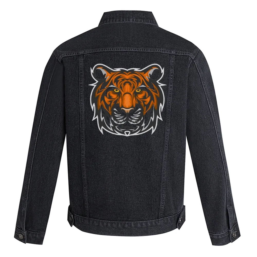 Mens Vintage Cartoon Prints Tiger Head Denim Jacket
