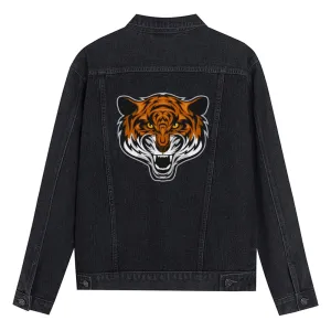Mens Vintage Cartoon Prints Tiger Head Denim Jacket