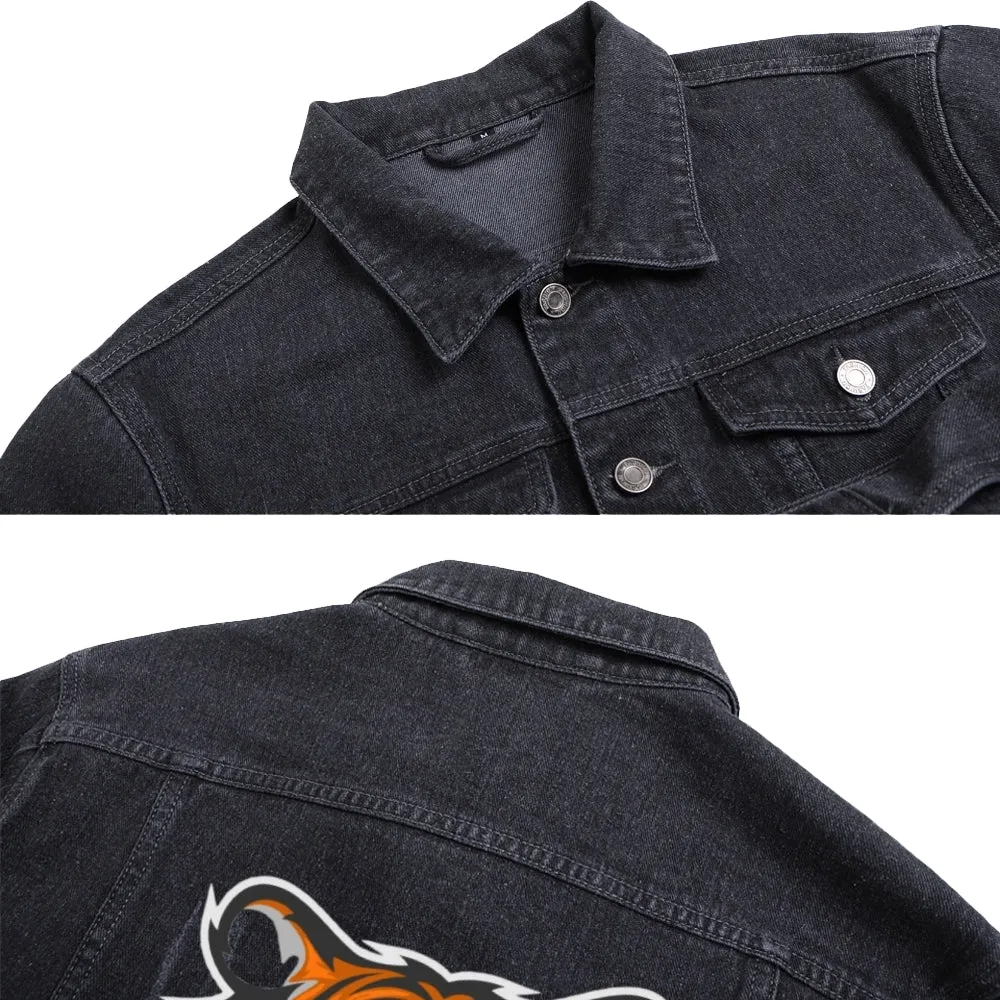 Mens Vintage Cartoon Prints Tiger Head Denim Jacket