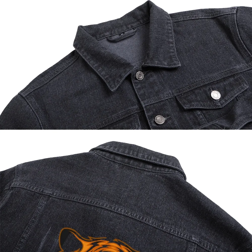 Mens Vintage Cartoon Prints TIGERS SPORT TEAM Denim Jacket