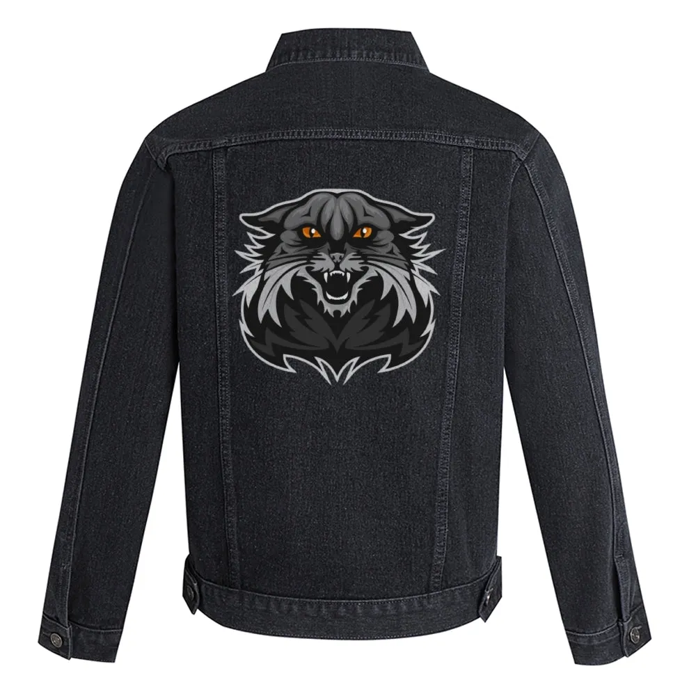 Mens Vintage Cartoon Prints WILD CATS Denim Jacket