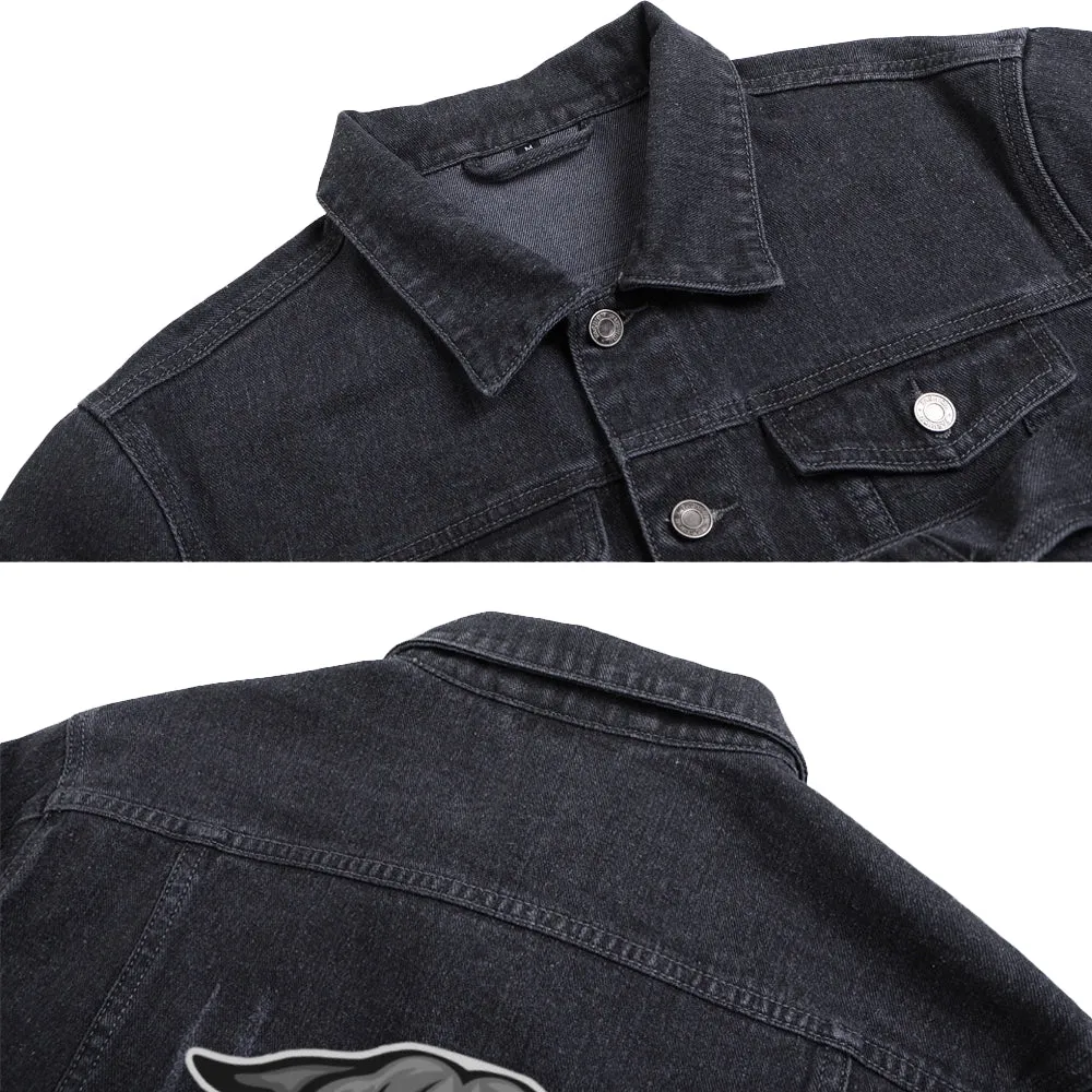 Mens Vintage Cartoon Prints WILD CATS Denim Jacket