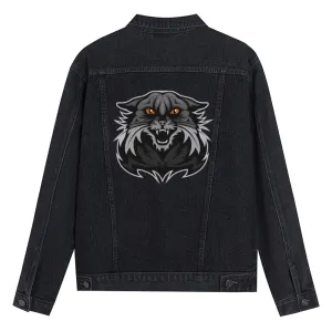 Mens Vintage Cartoon Prints WILD CATS Denim Jacket