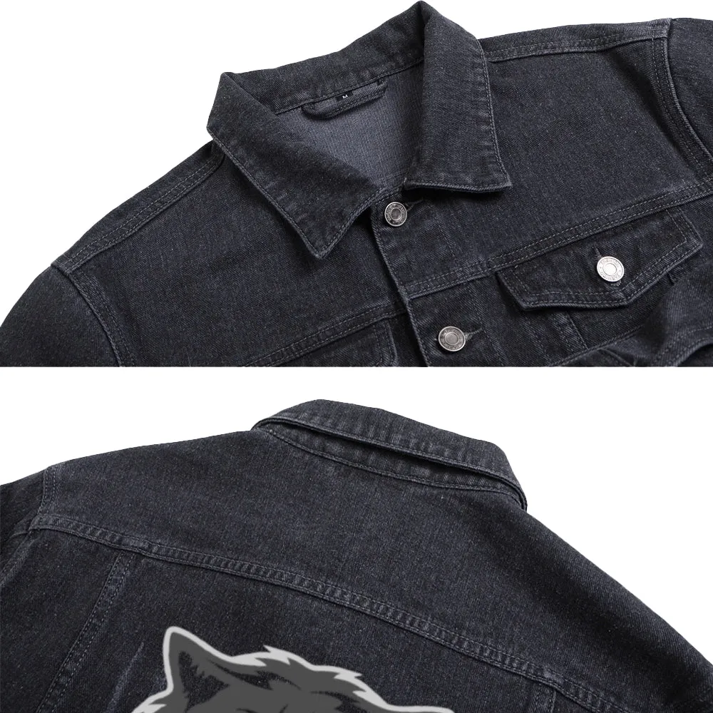 Mens Vintage Cartoon Prints WOLVES Denim Jacket