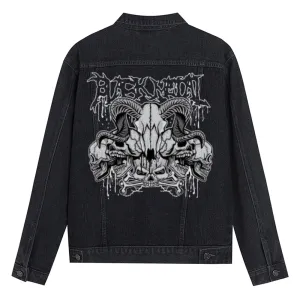 Mens Vintage Gothic Skull Graphic Button Up Denim Jacket