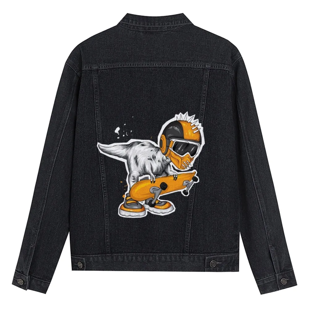 Mens Vintage Skate Cartoon Prints Denim Jacket