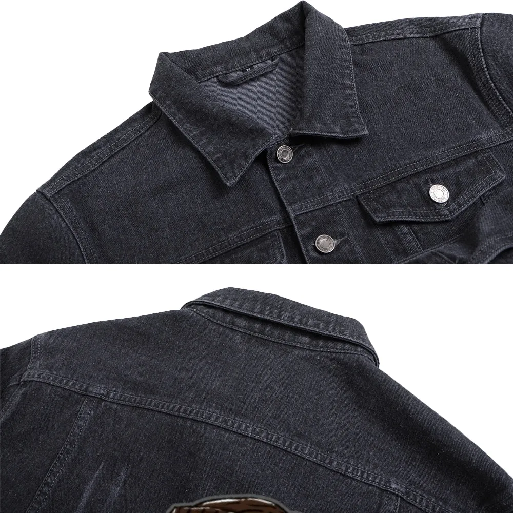 Mens Vintage Skate Cartoon Prints Denim Jacket