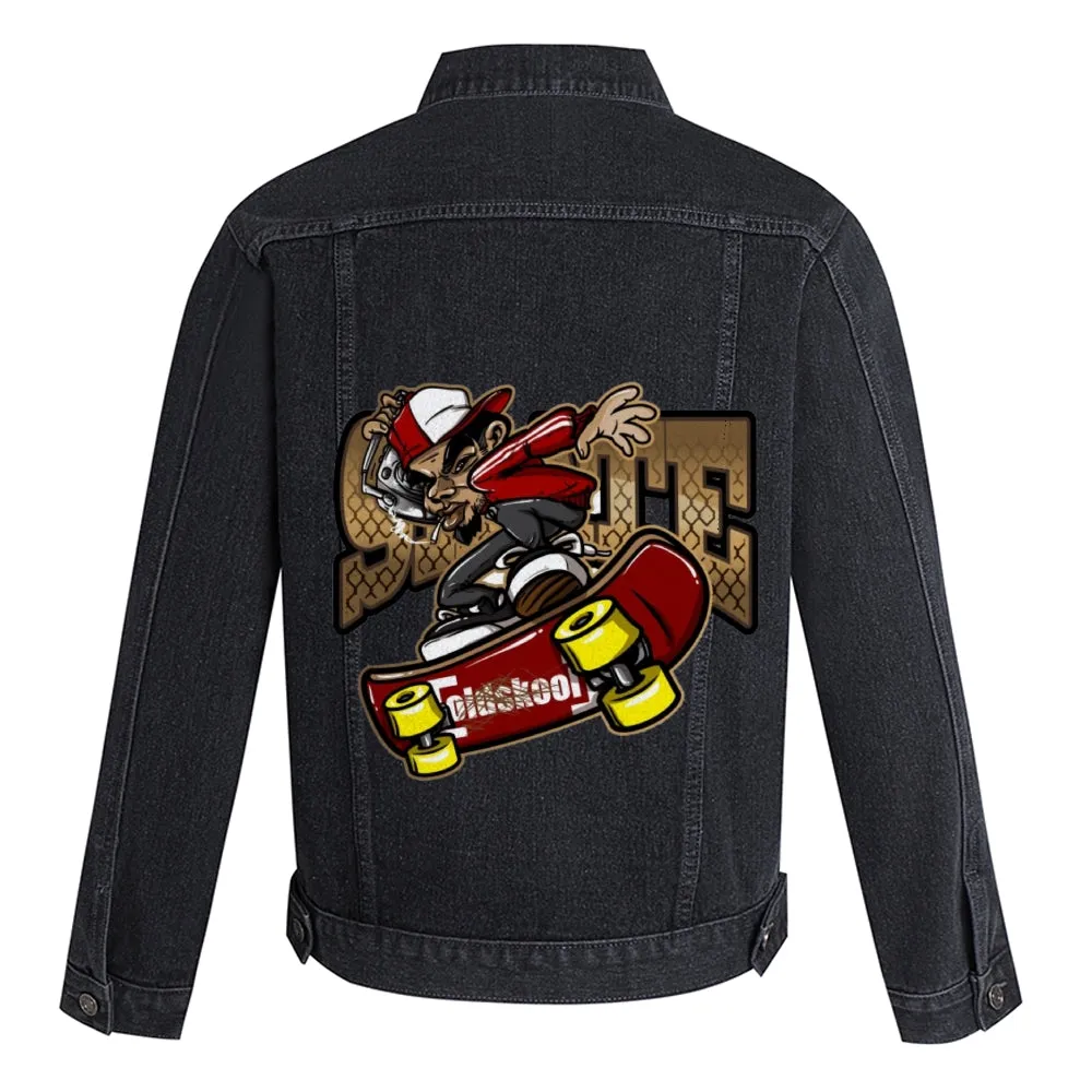 Mens Vintage Skate Cartoon Prints Denim Jacket