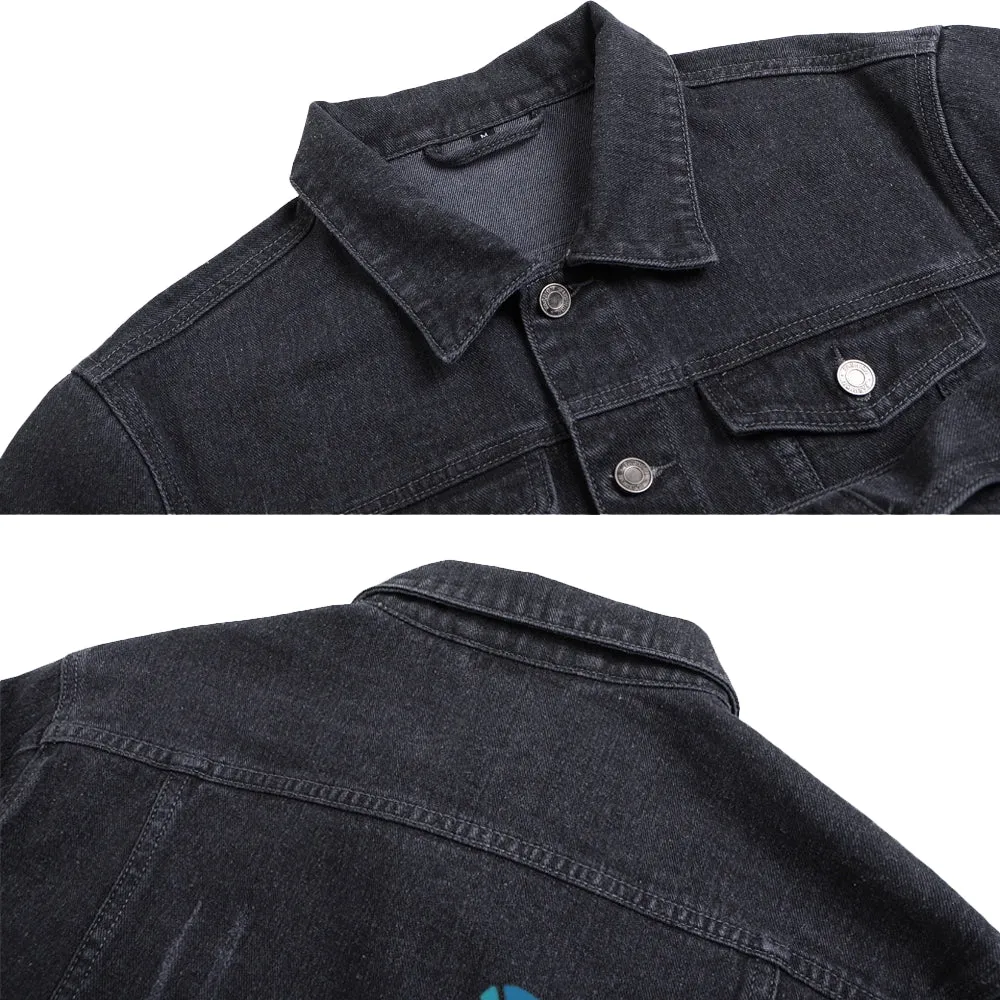 Mens Vintage Skate Cartoon Prints Denim Jacket