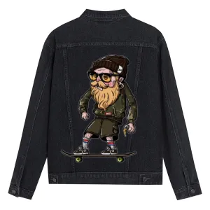 Mens Vintage Skate Cartoon Prints Denim Jacket