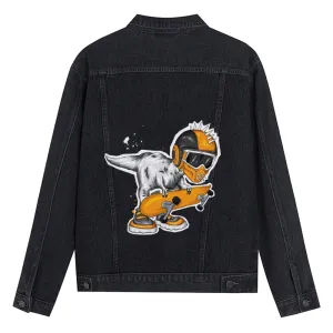 Mens Vintage Skate Cartoon Prints Denim Jacket