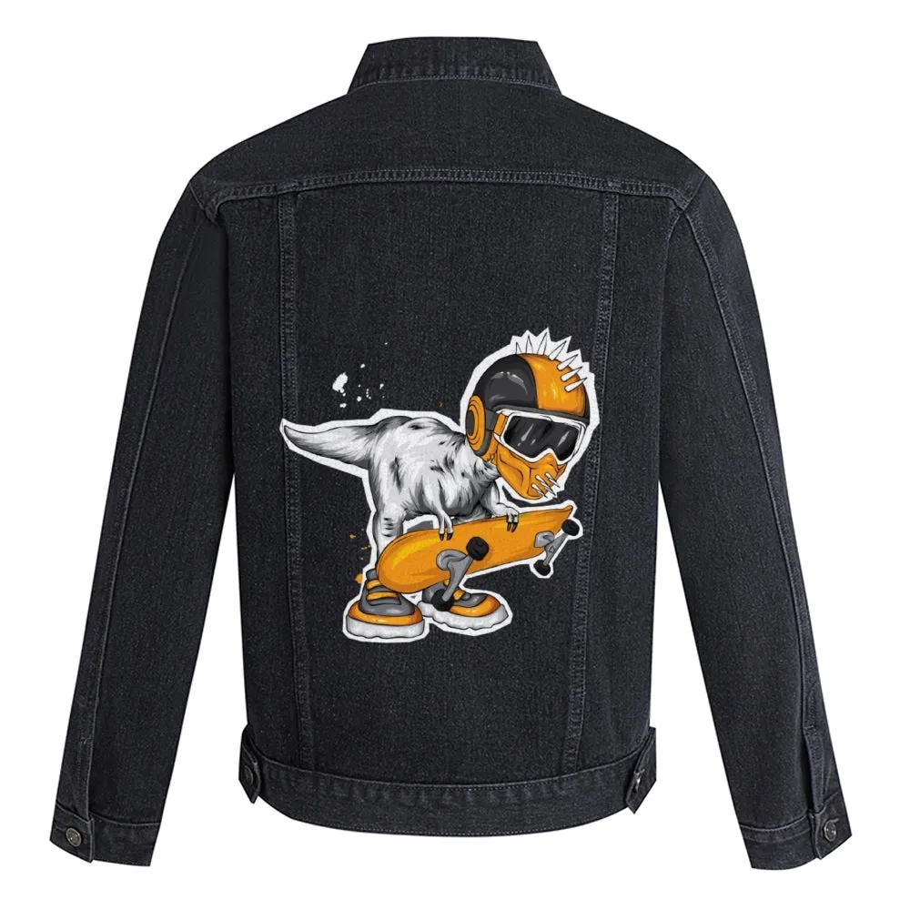 Mens Vintage Skate Cartoon Prints Denim Jacket