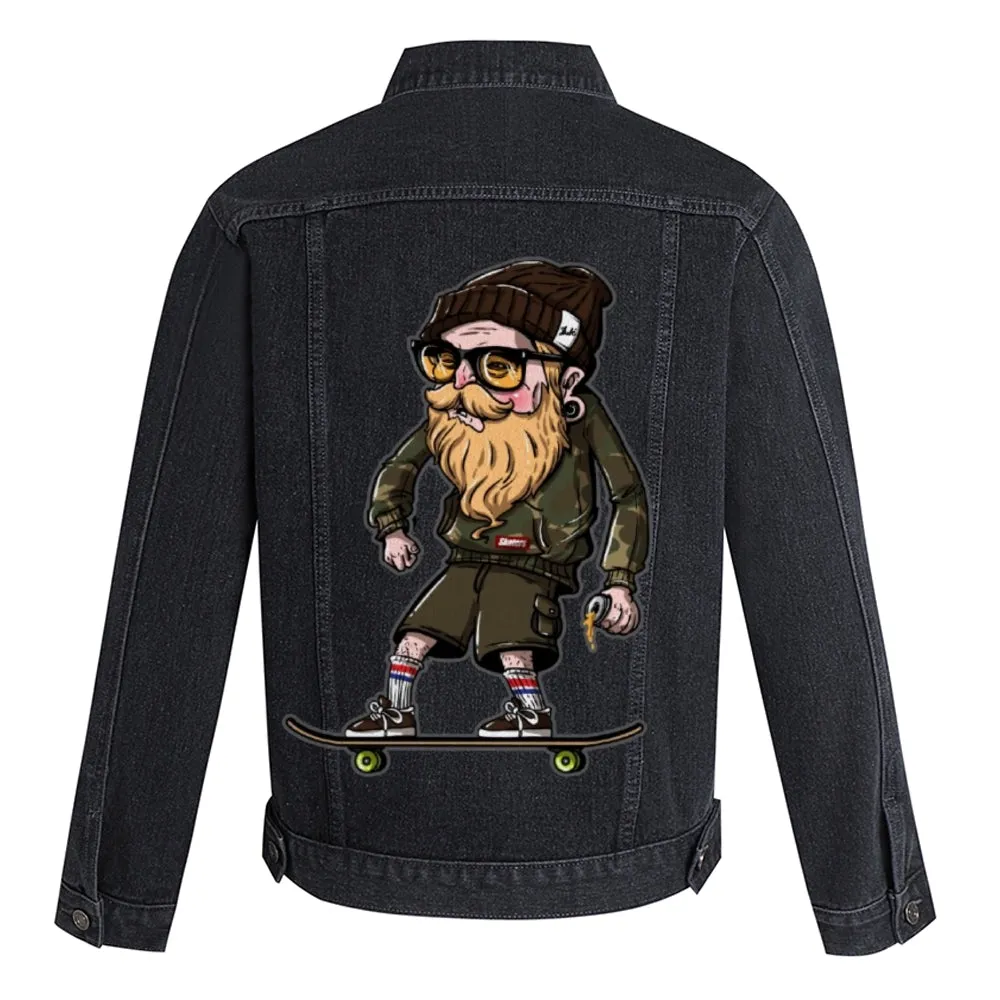 Mens Vintage Skate Cartoon Prints Denim Jacket