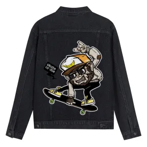 Mens Vintage Skate Or Die Cartoon Prints Denim Jacket