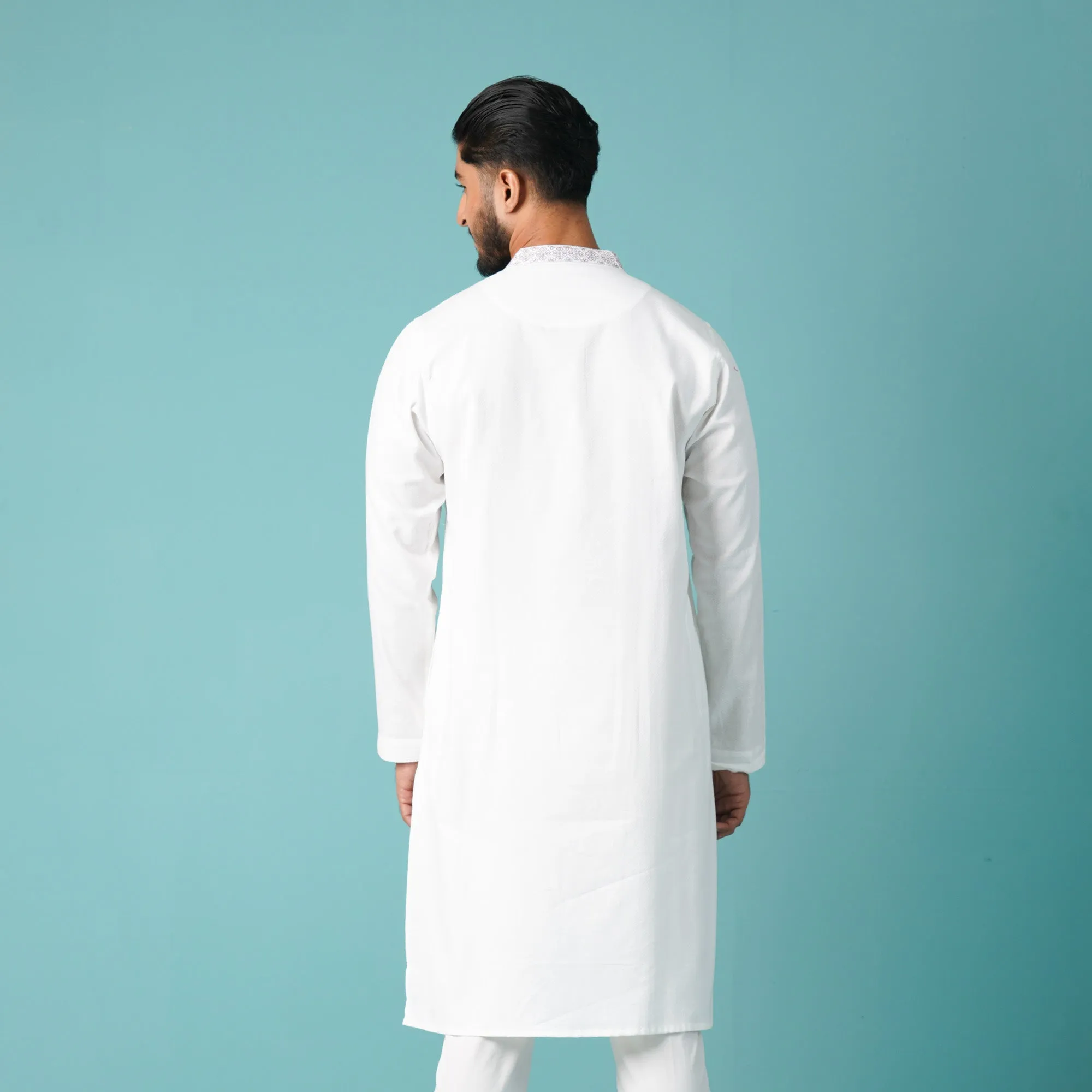 Mens White Embroidered Panjabi