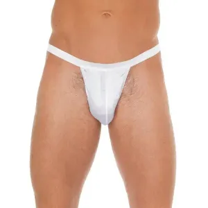 Mens White G-string with Small Pouch and Elastic Waistband