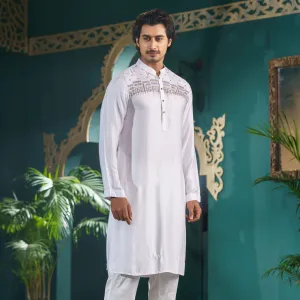 Mens White Striped Panjabi