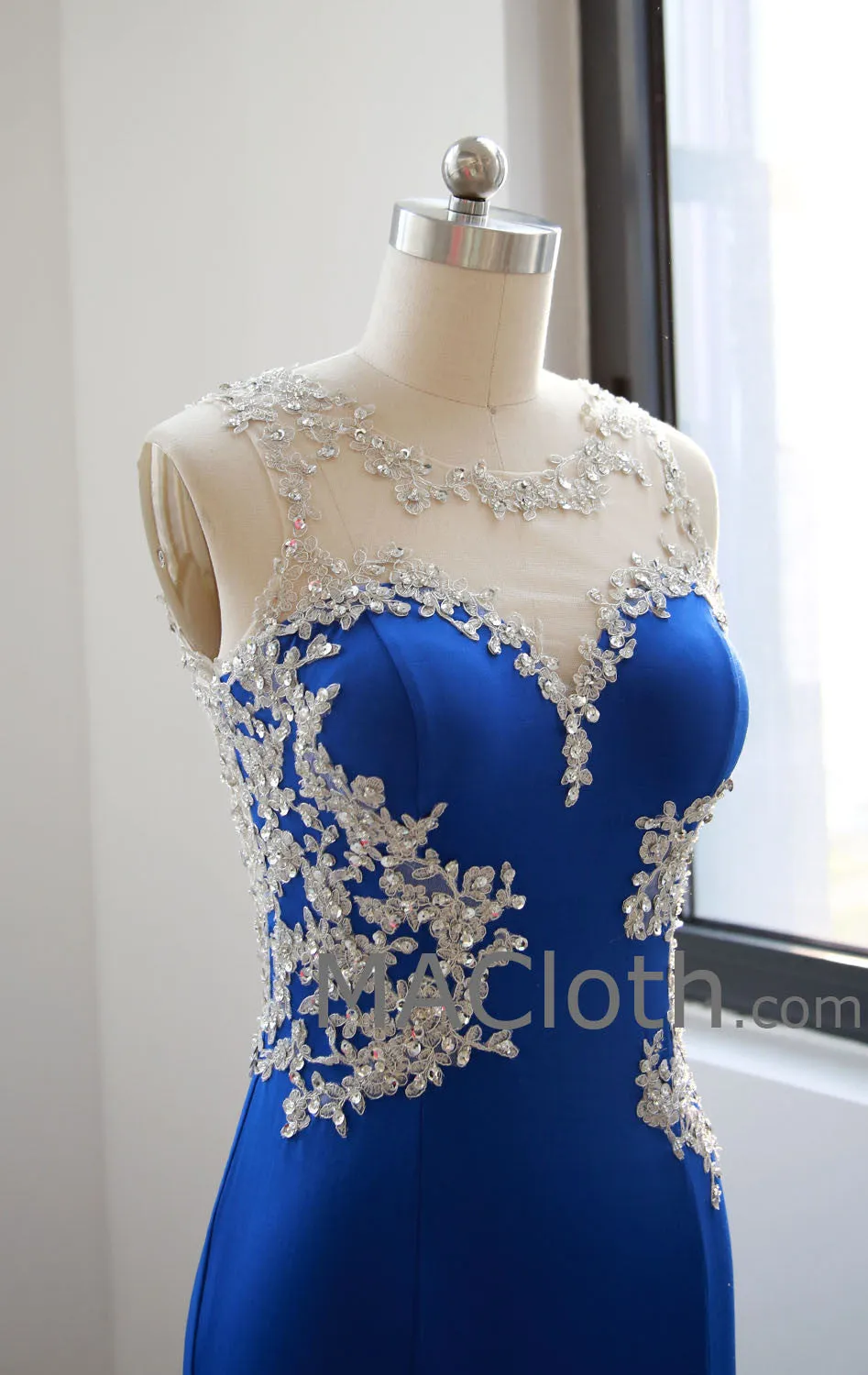 Mermaid Straps Lace Jersey Royal Blue Prom Dress, Evening Gown 160108