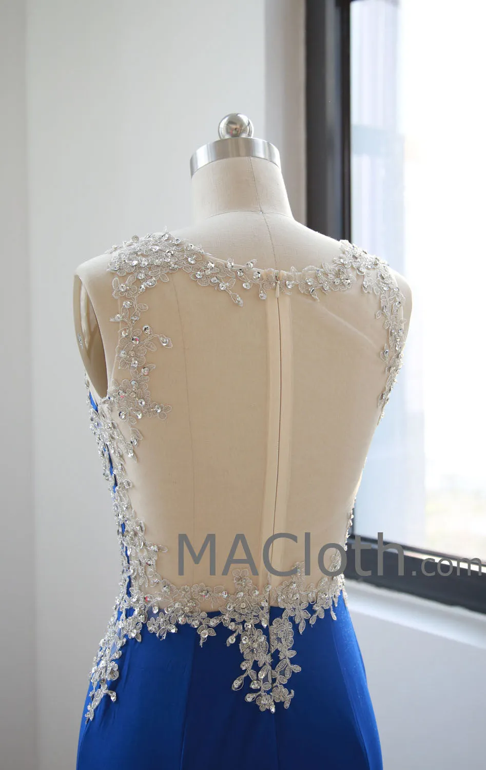 Mermaid Straps Lace Jersey Royal Blue Prom Dress, Evening Gown 160108