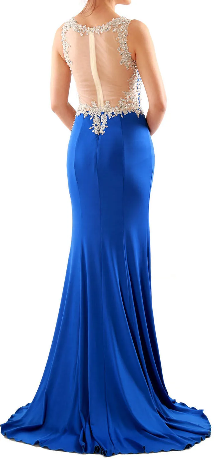 Mermaid Straps Lace Jersey Royal Blue Prom Dress, Evening Gown 160108