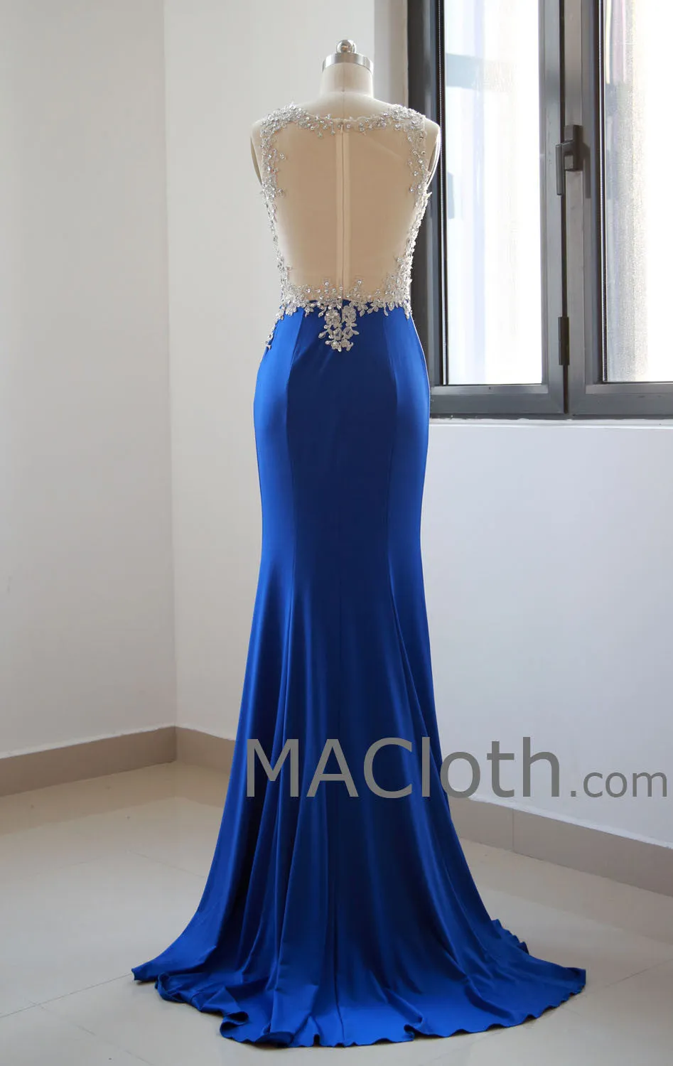 Mermaid Straps Lace Jersey Royal Blue Prom Dress, Evening Gown 160108