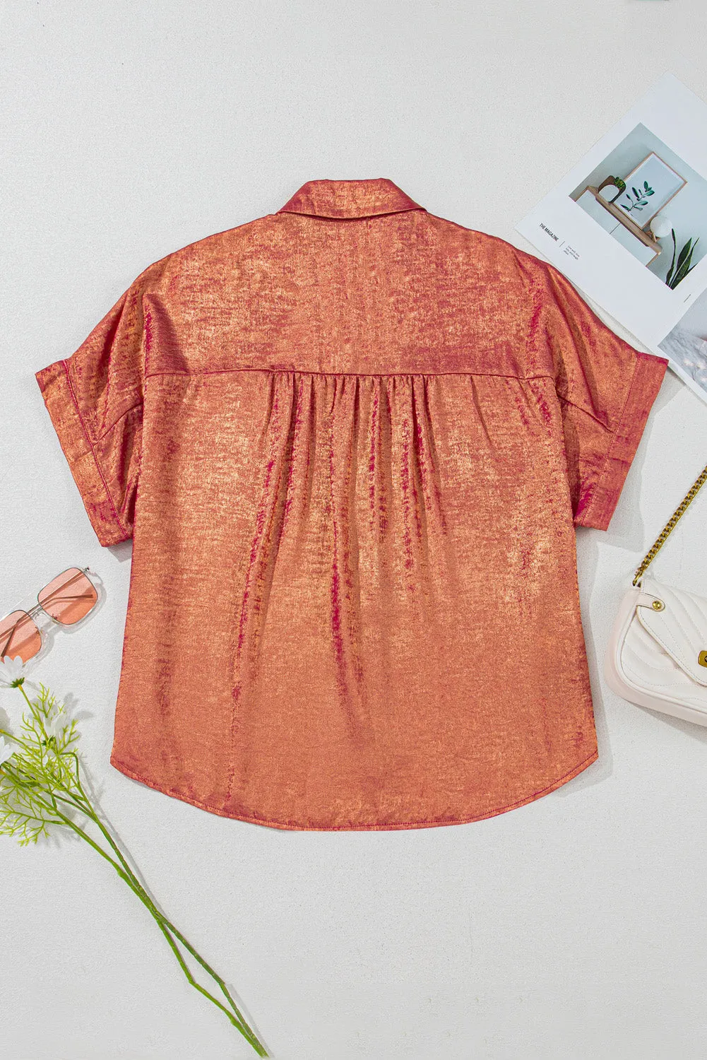 Metallic Sheen Short Sleeve Plus Size Shirt