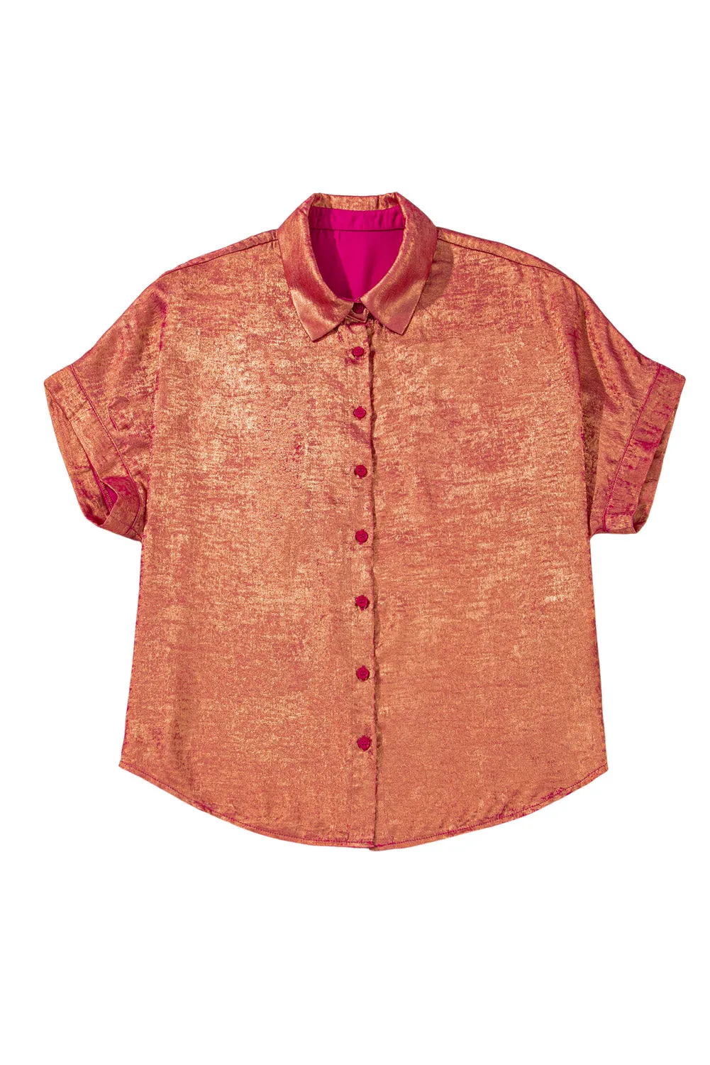 Metallic Sheen Short Sleeve Plus Size Shirt