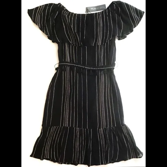 Michael Stars black Beach Stripe cotton blend off-shoulder sun dress