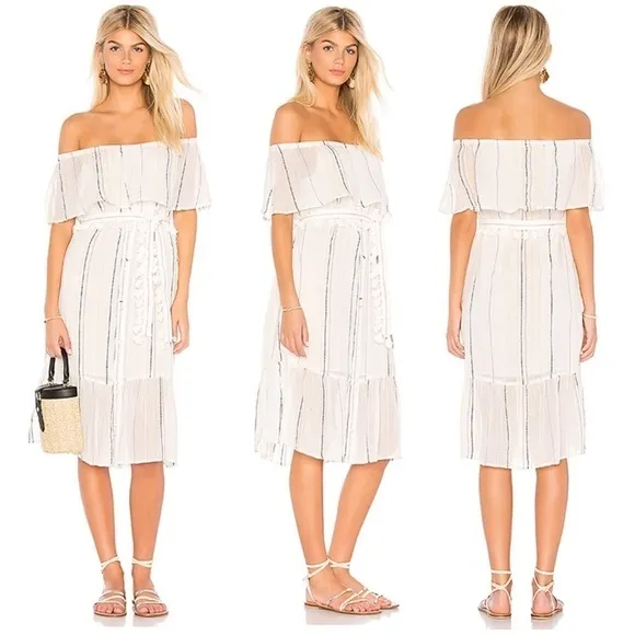 Michael Stars black Beach Stripe cotton blend off-shoulder sun dress